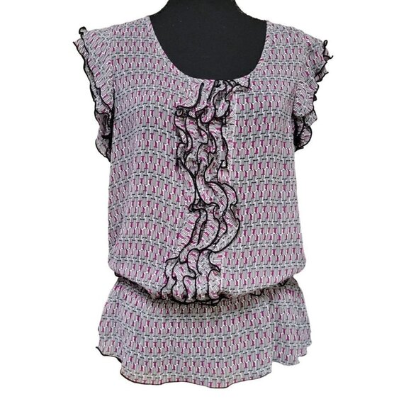 Worthington Semi-Sheer Women's Blouson Top. Loose Fit w/ Elastic Waist, Size M - Picture 1 of 8